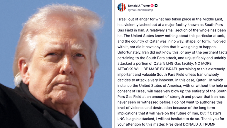 Trump afirmou que 'Israel não realizará novos ataques' contra South Pars, a menos que o Irã ataque as instalações energéticas do Catar