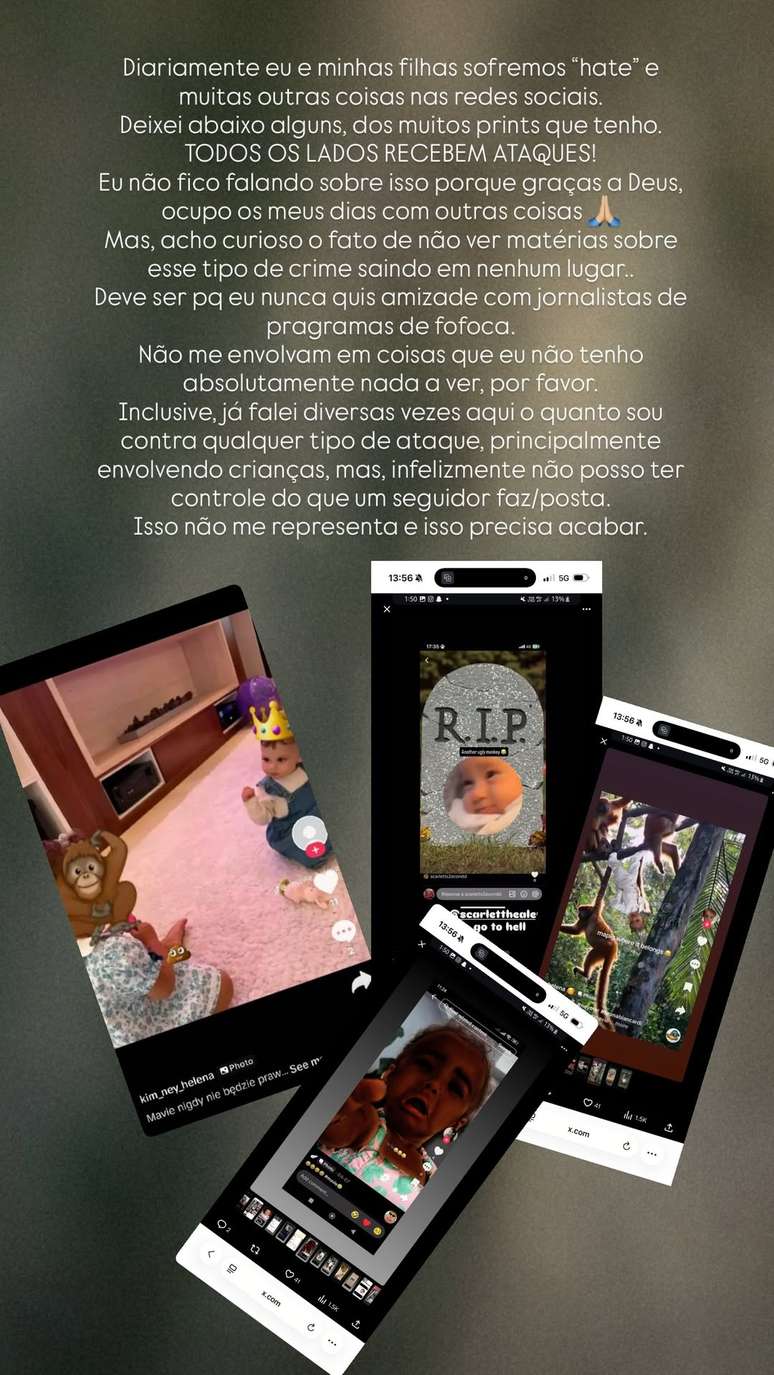 புருனா பியான்கார்டி தனது மகள்கள் பெறும் தாக்குதல்களைக் காட்டுகிறார்