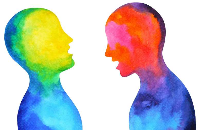 Ilustra&ccedil;&atilde;o de duas pessoas tendo uma conversa intensa.