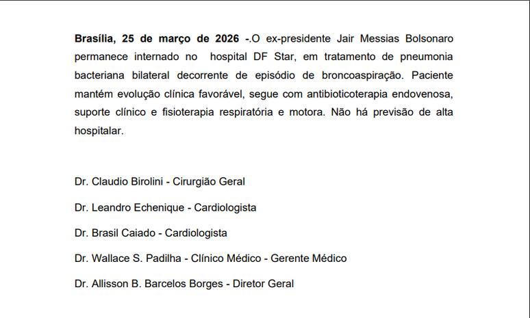 Boletim contradiz m&eacute;dico de Bolsonaro e diz que ex-presidente segue sem previs&atilde;o de alta