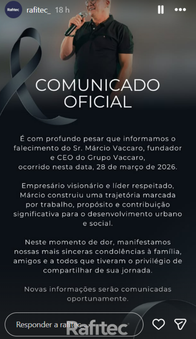 Nota da Rafitec, empresa do grupo