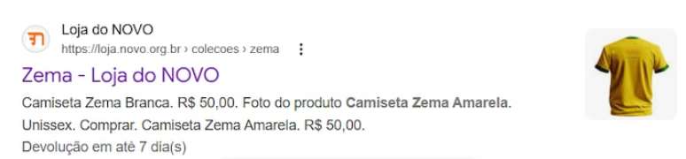An&uacute;ncio da camiseta com slogan 'Zema presidente' no site do partido Novo