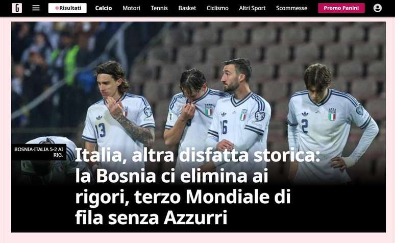 Gazzetta dello Sport lamenta a elimina&ccedil;&atilde;o na repescagem europeia para a Copa.