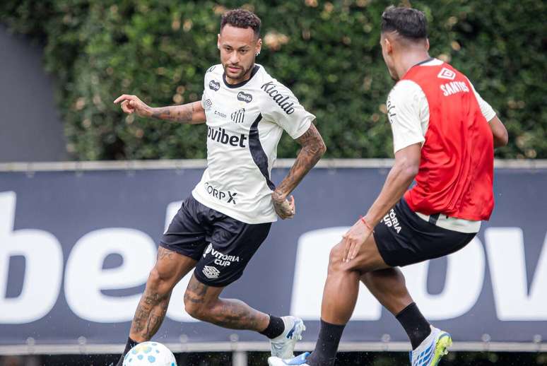 Neymar tem treinado com os companheiros desde a &uacute;ltima sexta-feira &ndash; Fotos: Raul Baretta/ Santos FC.