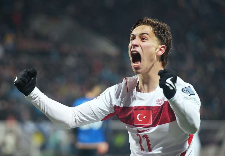 PRISTINA, KOSOVO &ndash; MARCH 31: Kenan Yildiz of Turkiye celebrates his team&rsquo;s first goal scored by teammate Kerem Aktuerkoglu (not pictured) during the FIFA World Cup 2026 European Qualifiers KO play-offs match between Kosovo and T&uuml;rkiye at Fadil Vokkri Stadium on March 31, 2026 in Pristina, Kosovo. (Photo by Ferdi Limani/Getty Images)