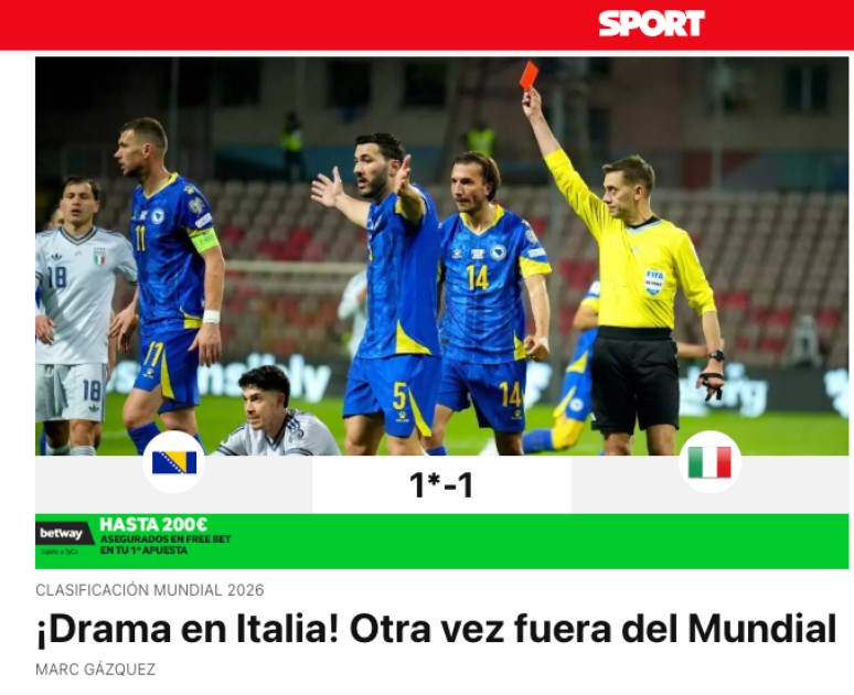O Sport citou o drama da It&aacute;lia 