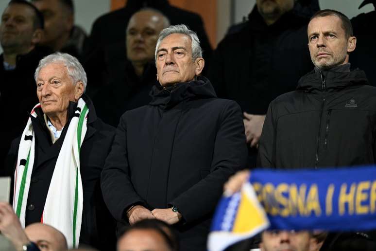 Gabriele Gravina, presidente da FIGC, durante partida da It&aacute;lia 