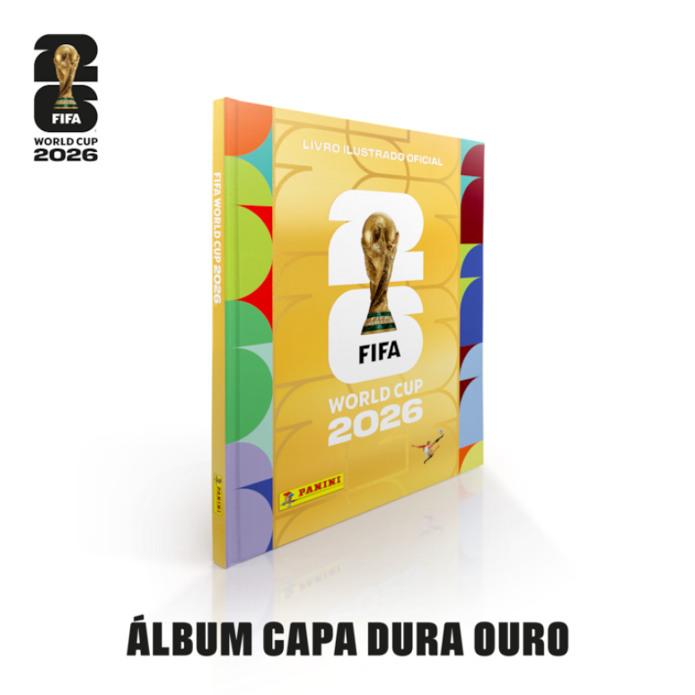 &Aacute;lbum de figurinhas da Copa do Mundo 2026, edi&ccedil;&atilde;o de capa dura dourada