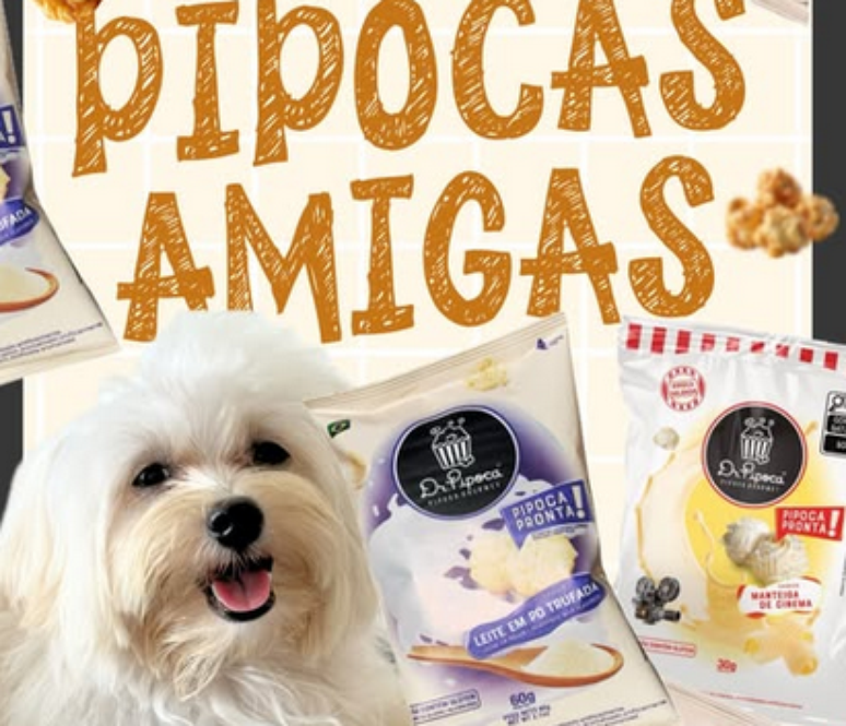 Colabora&ccedil;&atilde;o entre os perfis da pipoca gourmet e do cachorro malt&ecirc;s