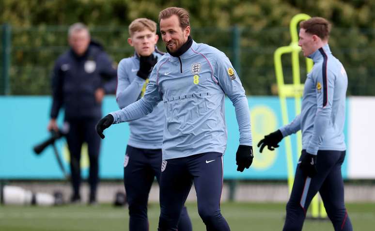 Harry Kane durante treinamento com a sele&ccedil;&atilde;o inglesa na Data Fifa de mar&ccedil;o &ndash;