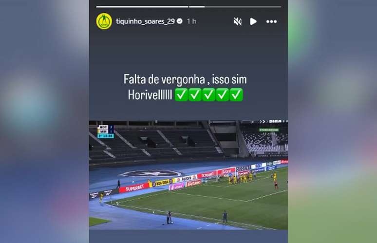 Tiquinho Soares contesta arbitragem em Botafogo x Mirassol &ndash;