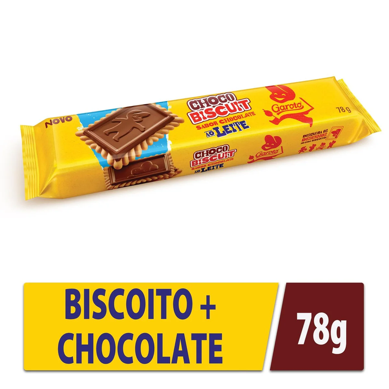 Propaganda online do Choco Biscuit da Garoto indica que o produto tem chocolate ao mesmo tempo em que diz "Sabor Chocolate"