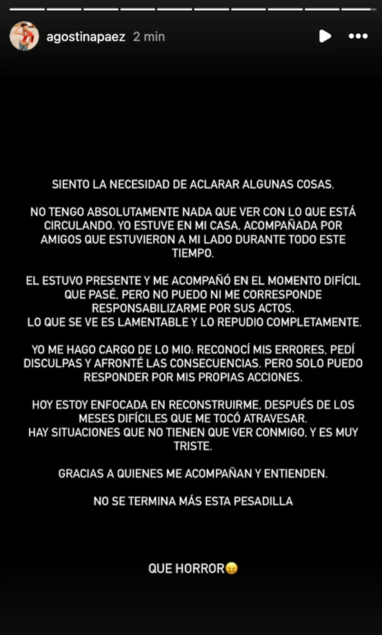 Acusada de racismo no Brasil, Agostina Páez condenou vídeo em que pai aparece imitando macaco