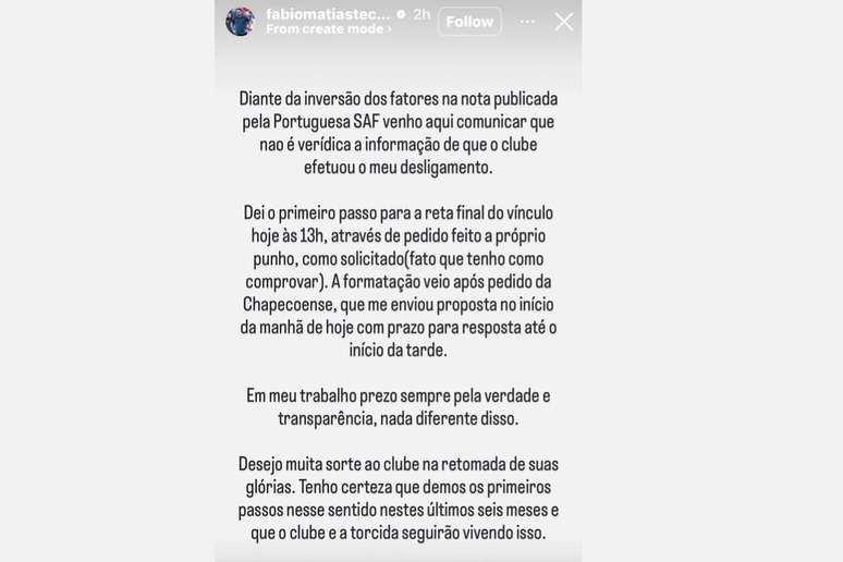 F&aacute;bio Matias d&aacute; resposta &agrave; Portuguesa nas redes sociais &ndash;