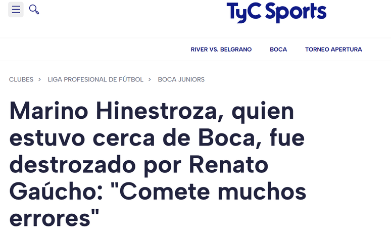 TyC Sports sobre declara&ccedil;&atilde;o de Renato Ga&uacute;cho