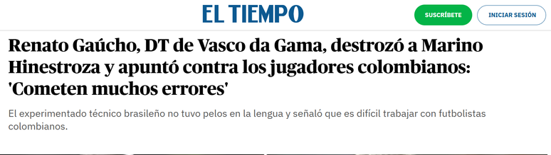 El Tiempo sobre declara&ccedil;&atilde;o de Renato Ga&uacute;cho