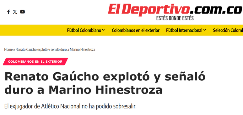 El Deportivo sobre declara&ccedil;&atilde;o de Renato Ga&uacute;cho