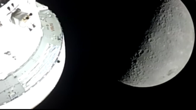 Esta foi uma das &uacute;ltimas imagens da Orion antes de ela desaparecer atr&aacute;s do lado oculto da Lua