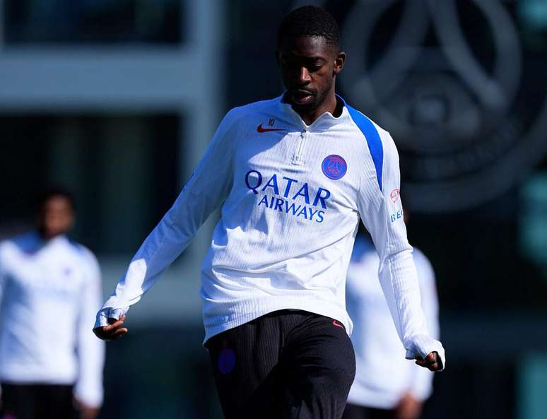 Demb&eacute;l&eacute; durante treinamento do PSG antes de encarar o Liverpool &ndash;