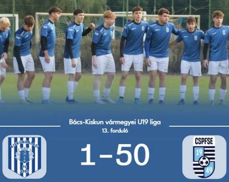 O Cs&oacute;lyosp&aacute;los (foto) goleou o Kiskunhalas por 50 a 1 pelo campeonato sub-19 do condado de B&aacute;cs-Kiskun, na Hungria &ndash; Divulga&ccedil;&atilde;o