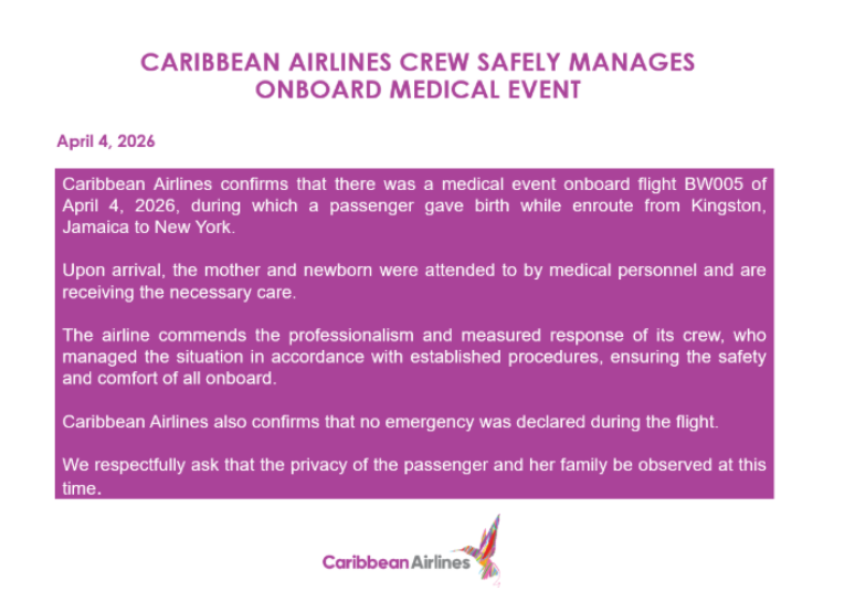 Passageira d&aacute; &agrave; luz durante voo que ia da Jamaica para Nova York