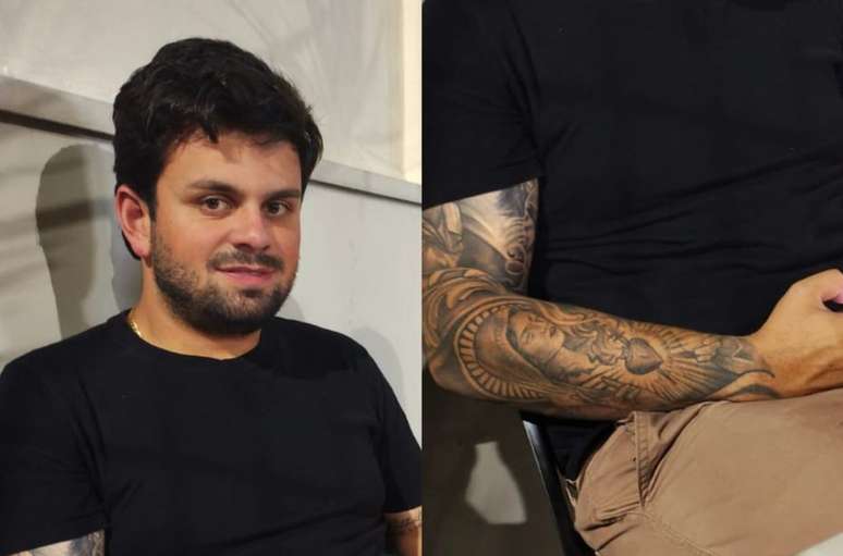 Jo&atilde;o Vitor de Lima Franco tem tuagens da Nossa Senhora da Ave Maria e do Cora&ccedil;&atilde;o do Sant&iacute;ssimo no bra&ccedil;o direito