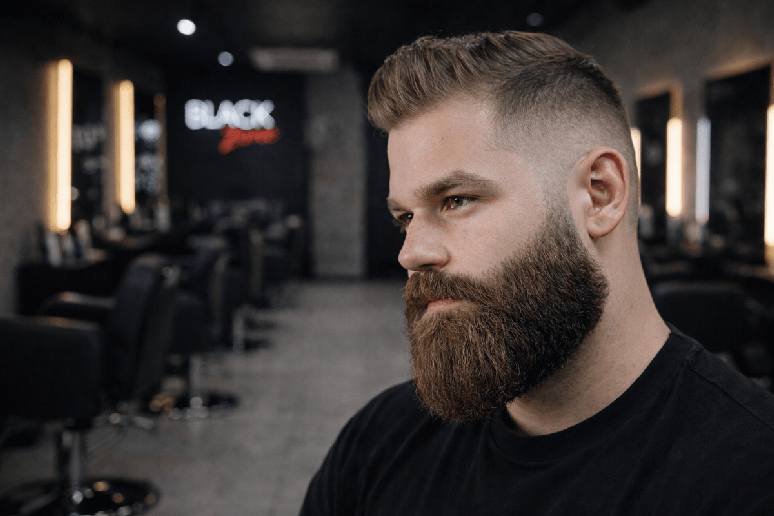 A barba com bastante volume aposta no equil&iacute;brio para valorizar os tra&ccedil;os faciais 