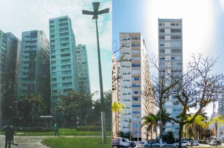 Edif&iacute;cio N&uacute;ncio Malzoni em 1999 e nos dias atuais