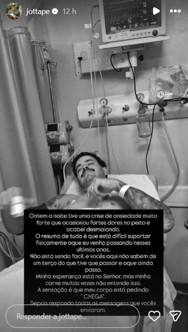 Jottap&ecirc; &eacute; hospitalizado ap&oacute;s desmaio por crise de ansiedade.