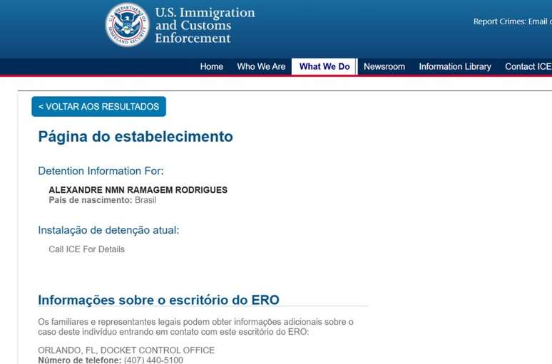 Nome de Alexandre Ramagem j&aacute; consta como 'sob cust&oacute;dia' no site do ICE
