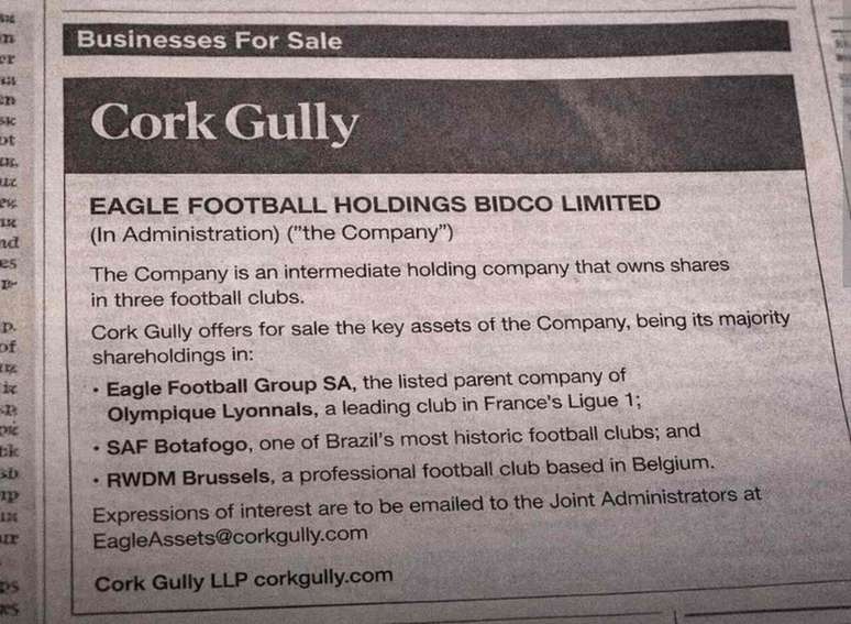 SAF do Botafogo est&aacute; &agrave; venda &ndash;