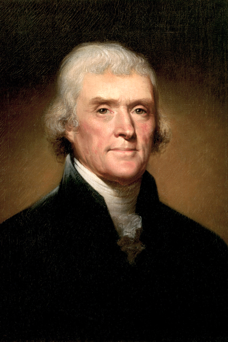 Thomas Jefferson (1743-1826), considerado um dos pais fundadores dos Estados Unidos, foi grande admirador dos ideais de Ciro, o Grande, segundo MacGregor (retrato de Rembrandt Peale, 1778-1860)
