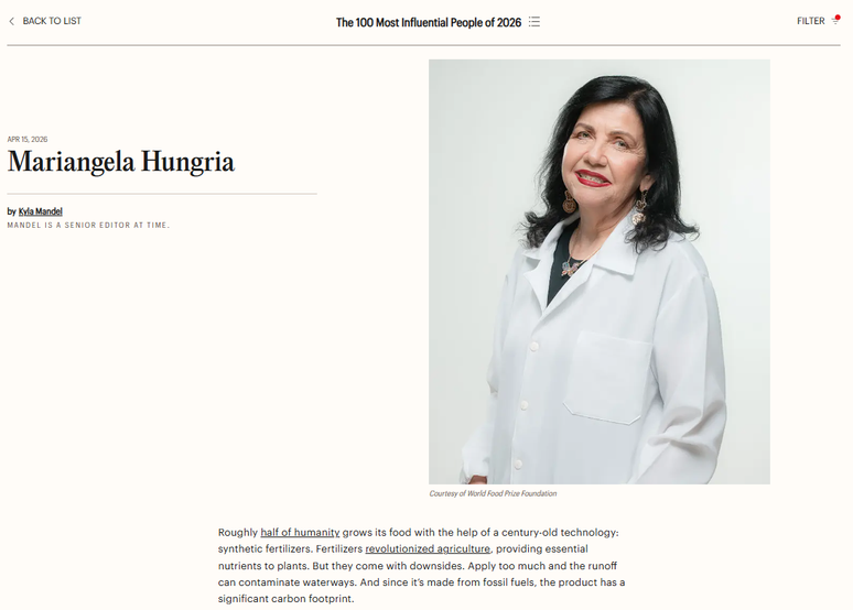 Mariangela Hungria aparece na se&ccedil;&atilde;o de 'Pioneiros', na lista das 100 pessoas mais influentes do mundo, da Time