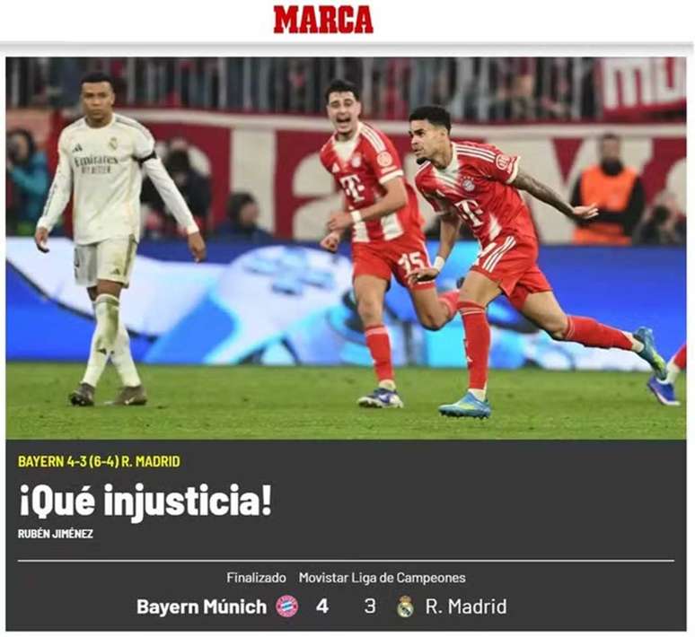 Manchete do jornal Marca ap&oacute;s a vit&oacute;ria do Bayern &ndash;