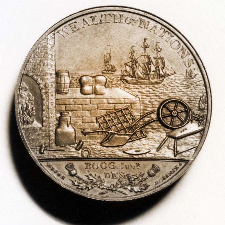 Moeda escocesa de 1797, homenageando a obra de Adam Smith