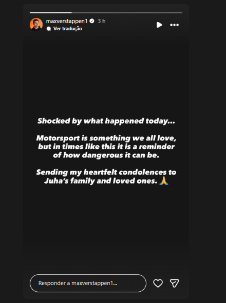 Story de Max Verstappen. 