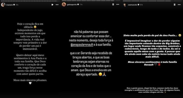 Ex-participantes do BBB 26 prestam apoio a Ana Paula Renault ap&oacute;s morte do pai