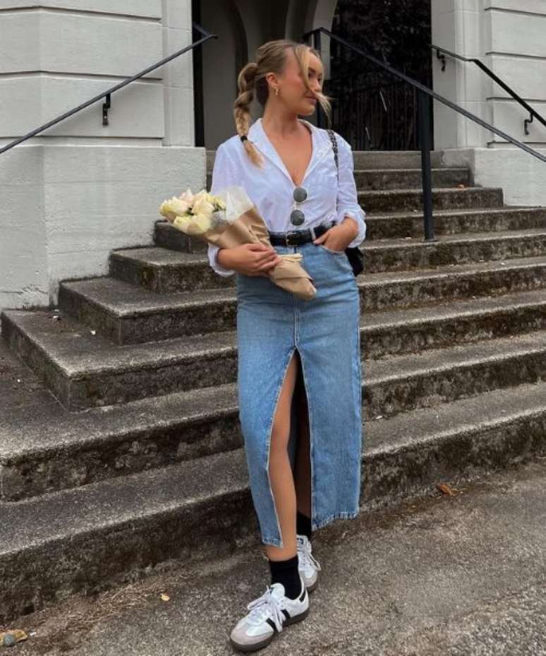 Saia jeans longa &ndash;