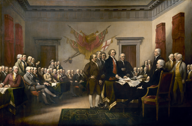 Declara&ccedil;&atilde;o da Independ&ecirc;ncia dos EUA, em tela de John Trumbulls, de 1819