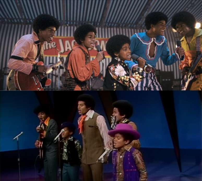 Os Jackson 5 em 'Michael' (acima) e em apresenta&ccedil;&atilde;o em 1969 no 'The Ed Sullivan Show'