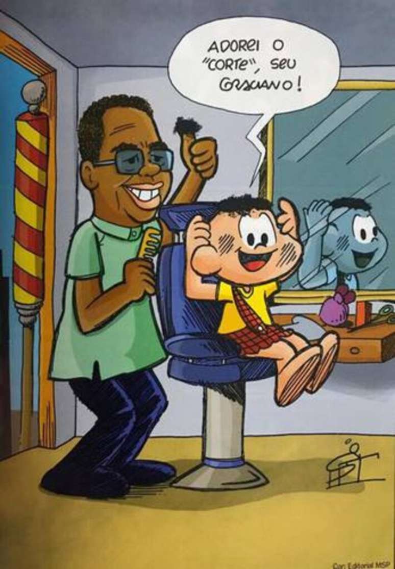 Personagem inspirado no arte-finalista S&eacute;rgio Graciano, que criou cabelo de Casc&atilde;o, aparece em quadrinho interagindo com personagem