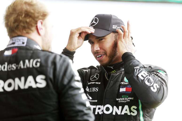 SPA, BELGIUM &ndash; AUGUST 30: Race winner Lewis Hamilton of Great Britain and Mercedes GP speaks with teammate and second placed Valtteri Bottas of Finland and Mercedes GP in parc ferme during the F1 Grand Prix of Belgium at Circuit de Spa-Francorchamps on August 30, 2020 in Spa, Belgium. (Photo by Stephanie Lecocq/Pool via Getty Images)