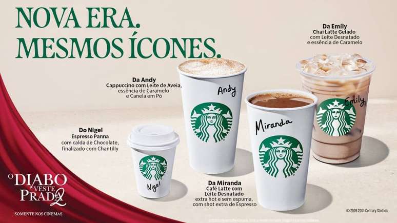 Starbucks lan&ccedil;a bebidas inspiradas nos personagens de 'O Diabo Veste Prada 2' - GKPB - Geek Publicit&aacute;rio