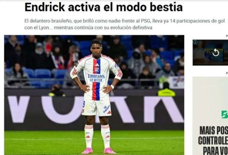 Endrick ganhou elogios do jornal espanhol Marca