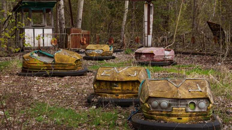 Parque abandonado em Pripyat, nas proximidades da usina de Chernobyl. (21/04/2026)