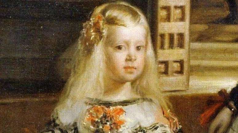 Infanta Margarita &eacute; um dos poucos elementos de luminosidade de toda a composi&ccedil;&atilde;o