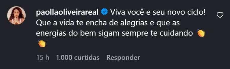 "Viva voc&ecirc; e seu novo ciclo", escreveu Paolla Oliveira para Diogo Nogueira em postagem de anivers&aacute;rio do ex