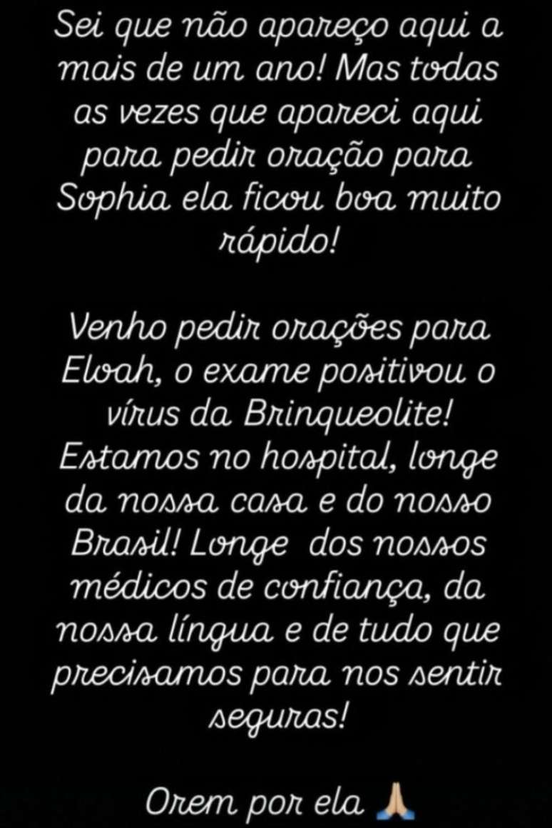 Ma&iacute;ra Cardi pede ora&ccedil;&otilde;es ap&oacute;s diagn&oacute;stico da filha e faz desabafo comovente