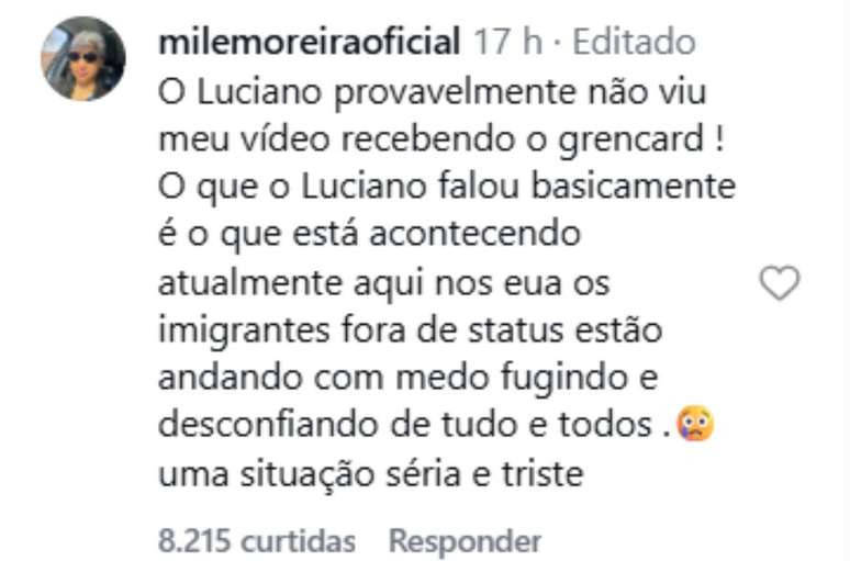 Mile usou as redes sociais para esclarecer que j&aacute; tem visto de perman&ecirc;ncia nos Estados Unidos