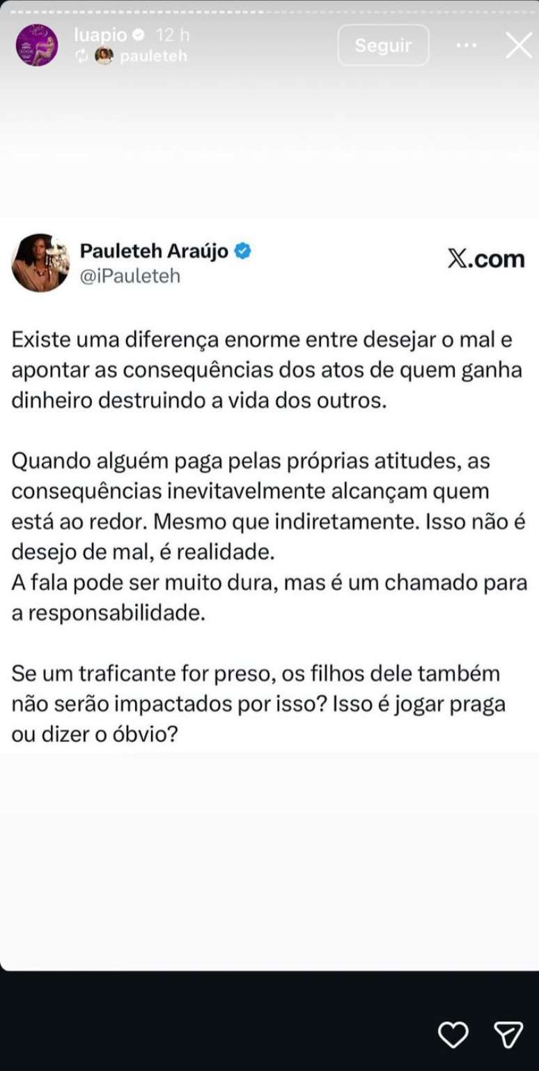 Luana Piovani compartilha post que sai em sua defesa ap&oacute;s pol&ecirc;mica com Virginia.